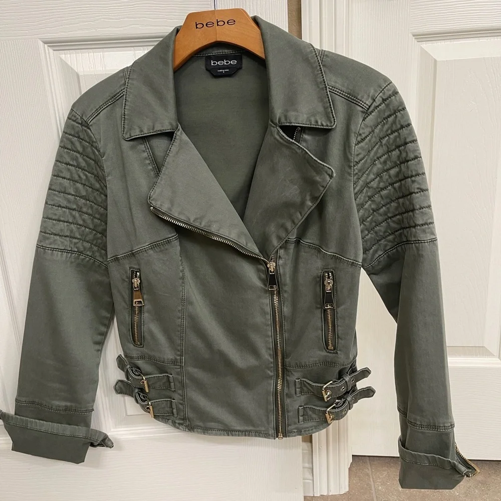 Bebe Green Bomber Jacket Size S - Picture 1 of 6